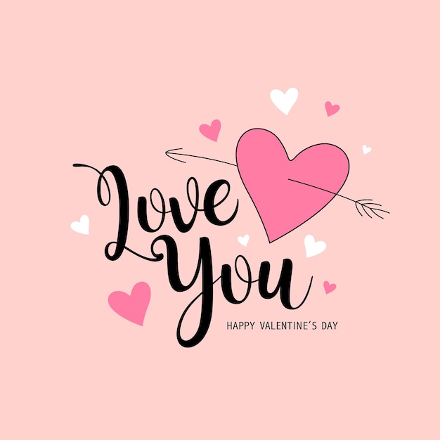Happy Valentines Day Love you message pink and white heart design background