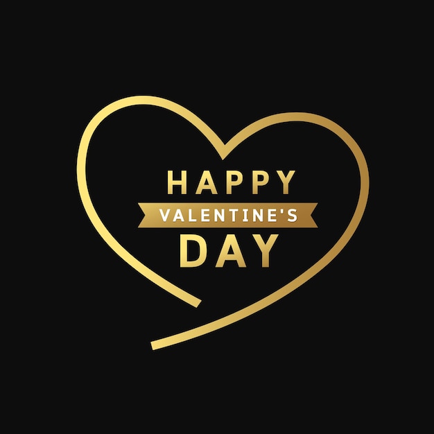 Happy valentines day message gold heart design on black background vector illustration