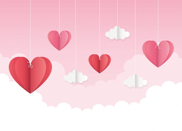 happy valentines day origami hanging hearts clouds 