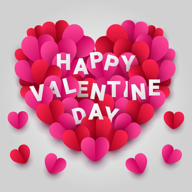 Happy valentines day paper cut style with colorful heart shape in white 