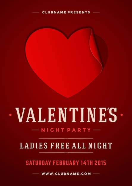 Vector happy valentines day party  flyer design template vector illustration and paper cut heart shape