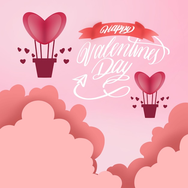 Vector happy valentines day pink background with heart love balloon simple background and wallpaper