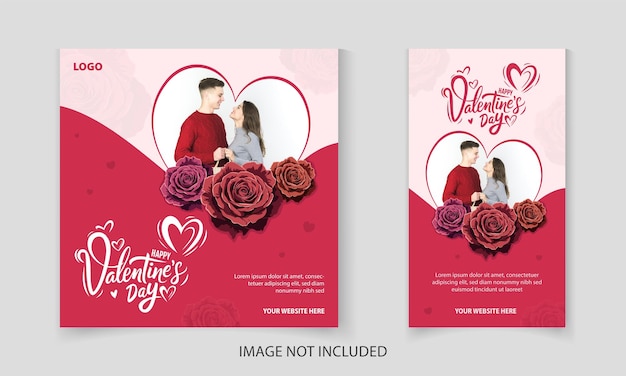 Happy Valentines Day post design with Couple in heart shape and rose for promotion on social media