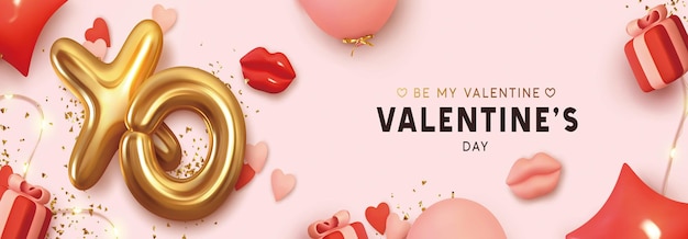 Happy Valentines Day Romantic creative banner horizontal header for website Background