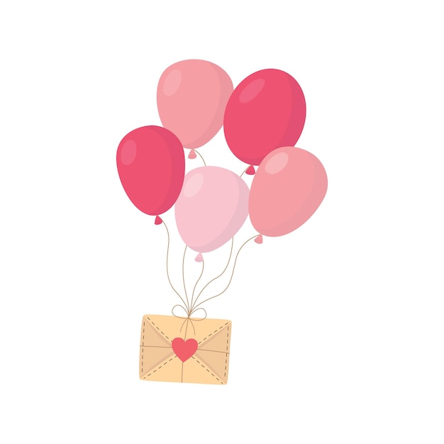 Happy valentines day romantic message envelope and balloons heart card