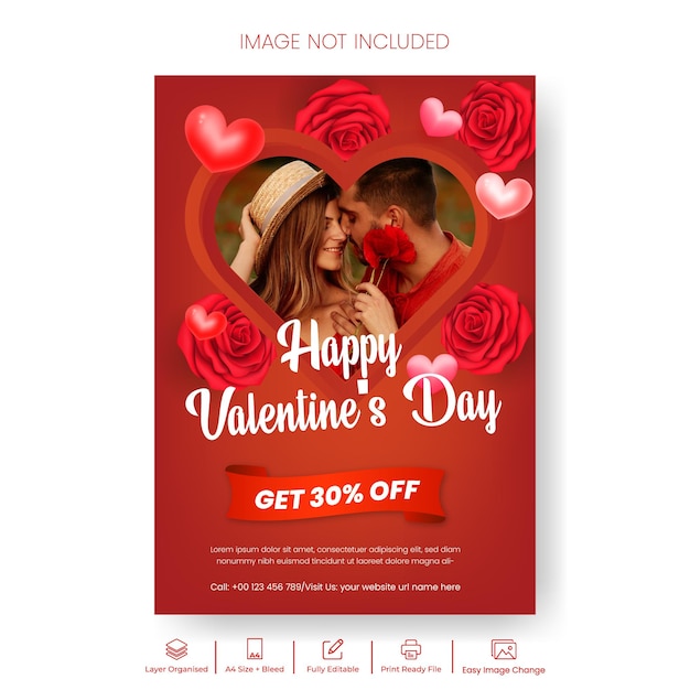 Happy valentines day sale discount print flyer or poster template valentines day background design