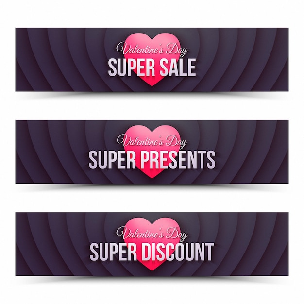 Happy valentines day sale web banners retro design template on white background