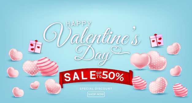 Happy valentines day sale with hearts