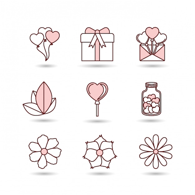 Happy valentines day set icons