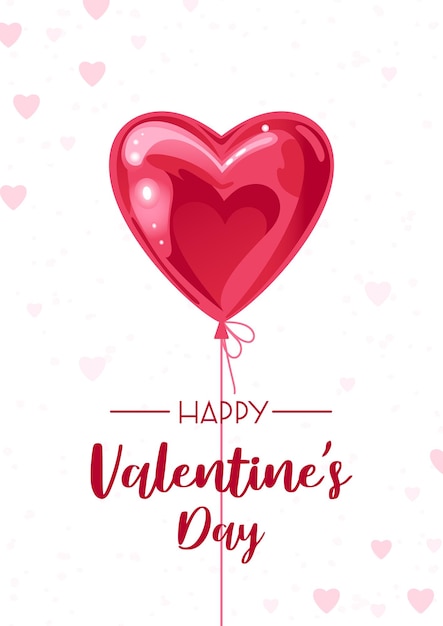 Happy valentines day Shining balloon in the form of a heart confetti love you Cute illustration in a realistic style Lettering For posters postcards banners design printing on fabric