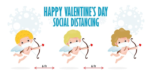 Vector happy valentines day for social distancing infographic new normal lifestyle concept