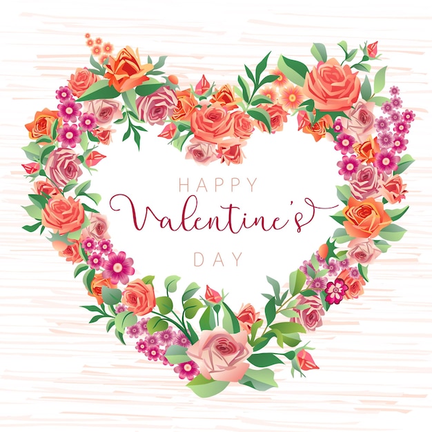 Poster per i social media di happy valentine's day illustrazione vettoriale cuore floreale con rose vintage