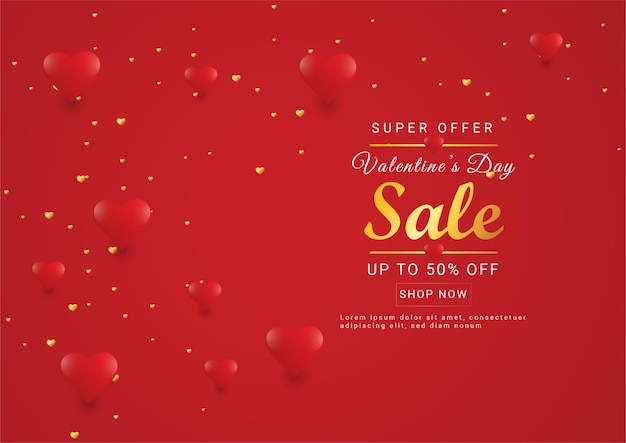 Happy Valentines day special sale banner on a red background