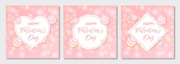 Happy valentines day square instagram social media post templates set pack illustration