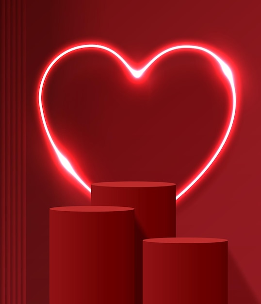 Happy valentines day and stage podium decorated with heart shape lighting pedestal scene