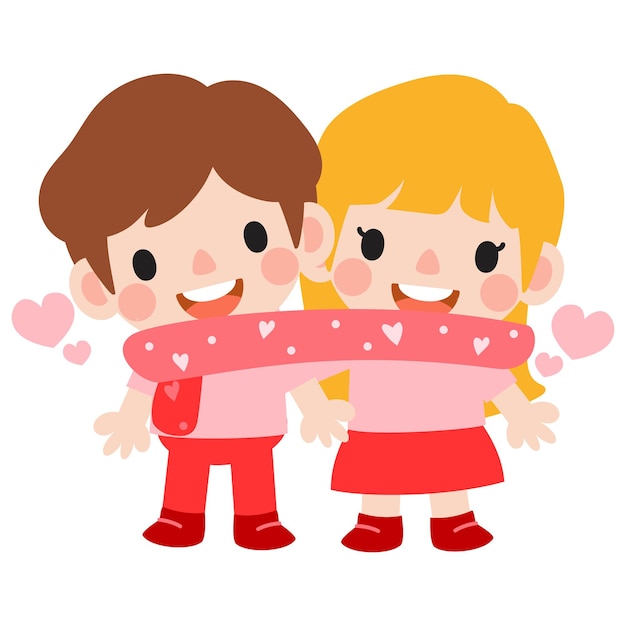 Vector happy valentines day teen couple clipart romantic girl and boy giving heart gift