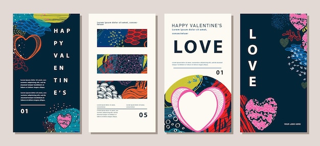 Template di happy valentine's day per biglietti di auguri, banner pubblicitari di moda, copertine di social media