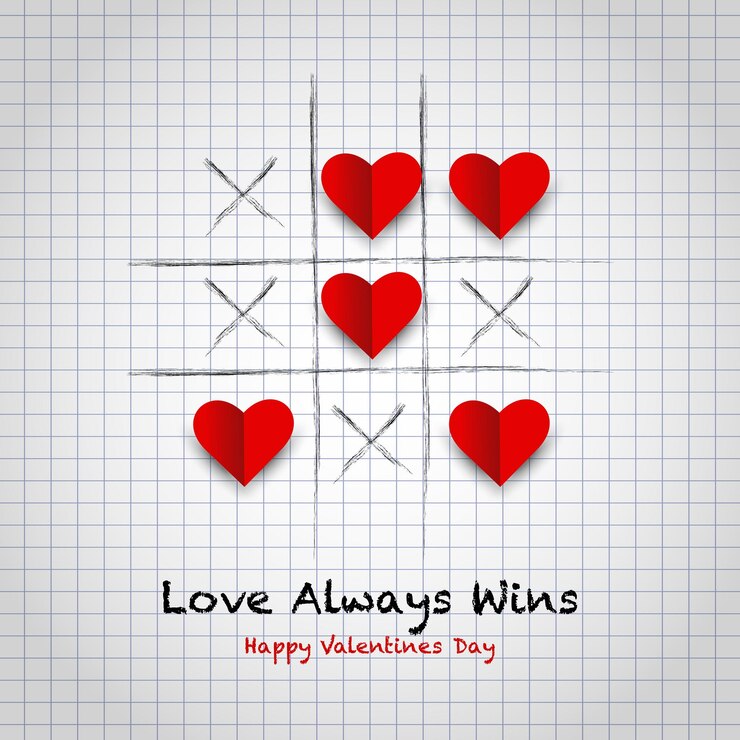 Vector happy valentines day tic tac toe love game xo background