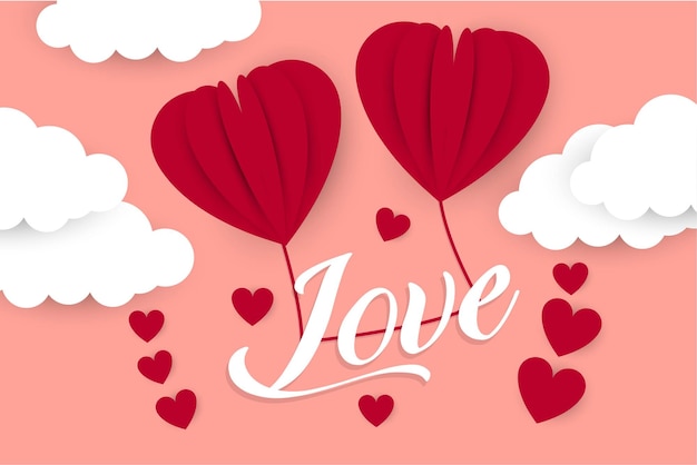 Happy valentines day typography vector design with paper balloon