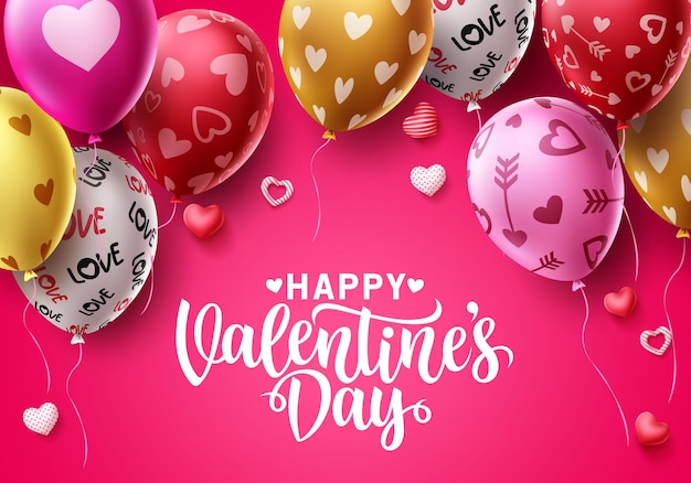 Happy valentines day vector background design valentines day balloons with colorful heart