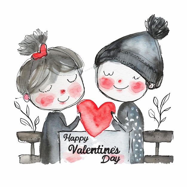 Vector happy valentines day watercolor paint