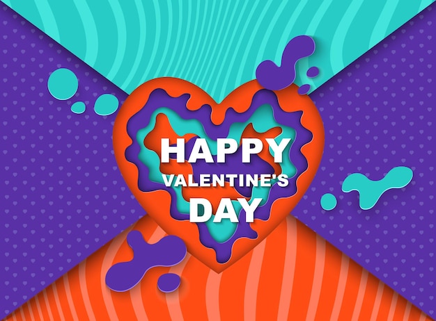 Happy Valentines Day Wenskaart hart met papier gesneden vormen Moderne stijl papier kunst ultraviolet