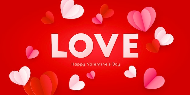 Vector happy valentines day  with paper hearts.  banner