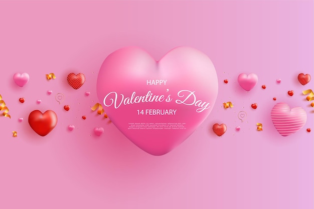 happy valentines day with realistic sweet heart balloons