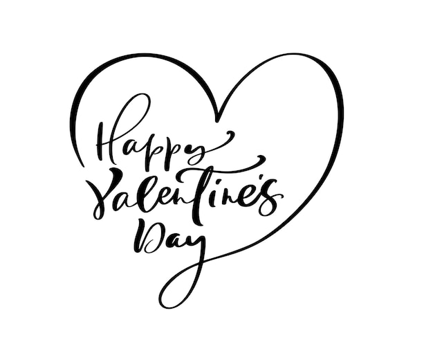 Vector happy valentines day zwarte vector kalligrafie belettering tekst met hart vakantie offerte ontwerp voor valentijn wenskaart zin poster feliciteren kalligrafie tekst illustratie