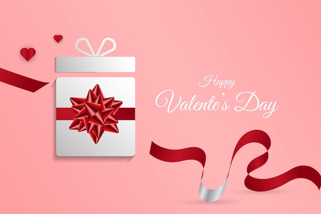 happy valentines gift on sweet pink background white gift box vector and red gradient ribbons