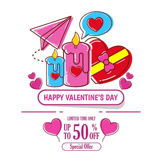 Happy valentines sale with cute cartoon icon