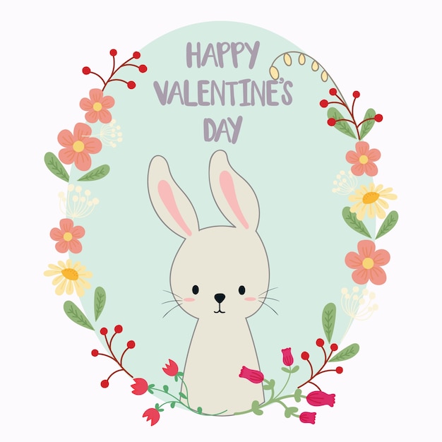 Vector happy valentines with cute rabbit