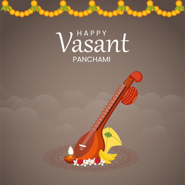 Happy vasant panchami празднование индийского фестиваля баннер дизайн шаблона