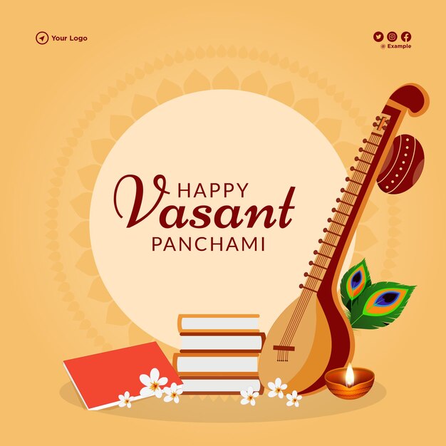 Happy vasant panchami празднование индийского фестиваля баннер дизайн шаблона