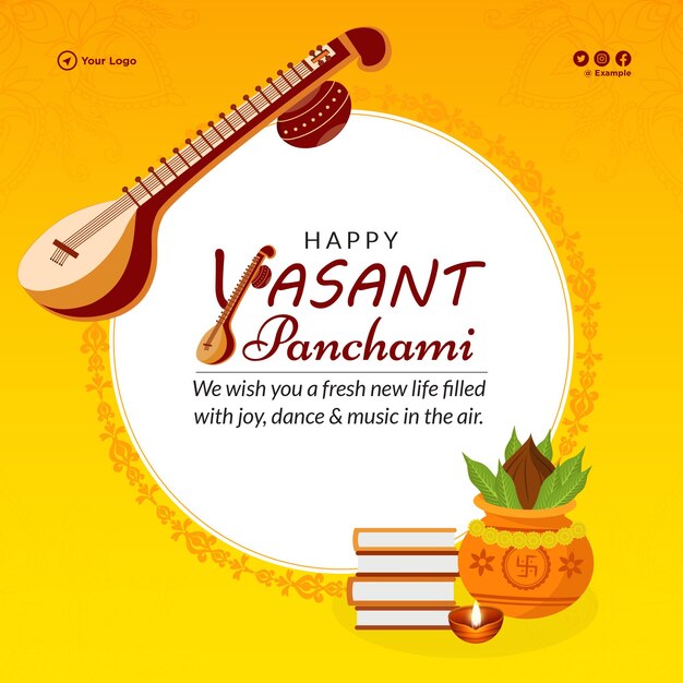 Шаблон дизайна баннера индийского фестиваля Happy Vasant Panchami