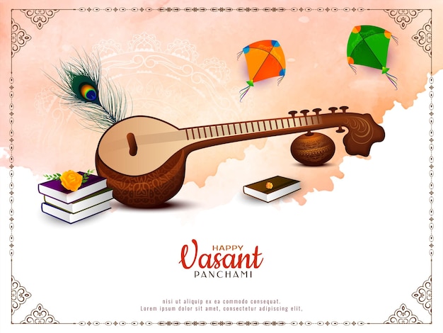 Vector happy vasant panchami indian hindu festival greeting ethnic background