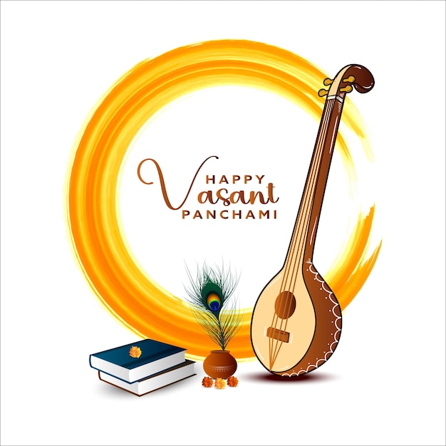 Happy vasant panchami and sawaswati puja traditional indian festival background design