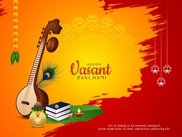 Felice vasant panchami tradizionale festival celebrazione sfondo disegno vettoriale