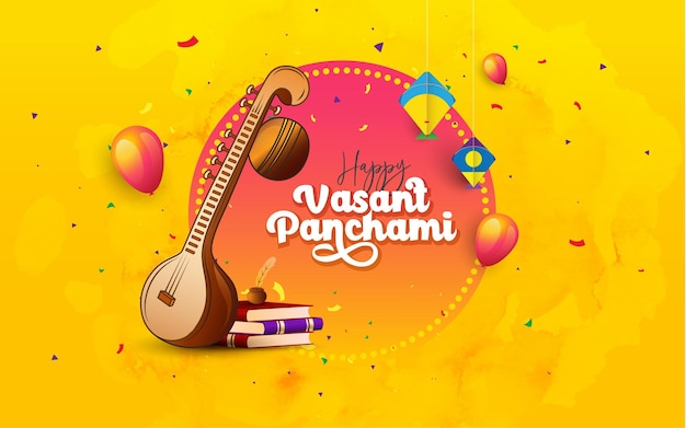 Happy Vasant Panchami ベクトル背景デザイン テンプレート