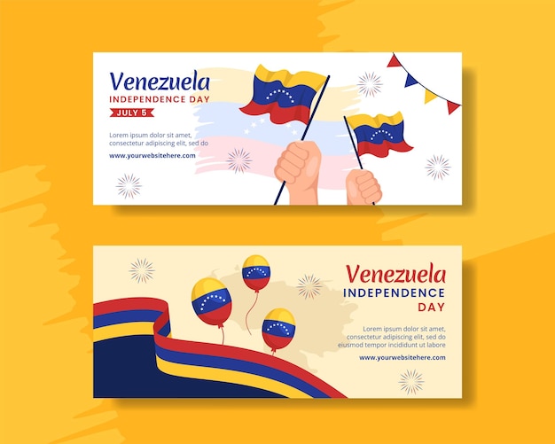 Happy Venezuela Independence Day Horizontal Banner Cartoon Hand Drawn Templates Illustration