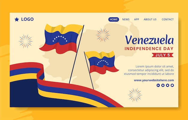 Happy venezuela independence day social media landing page cartoon hand drawn template illustration