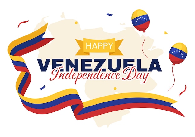 幸せなベネズエラ独立記念日ベクトル イラスト フラグとメモリアル ホリデーの紙吹雪