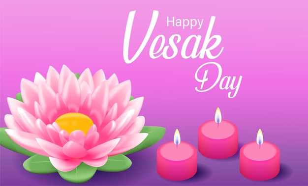 Happy vesak day budha purnama background with realistic pink lotus