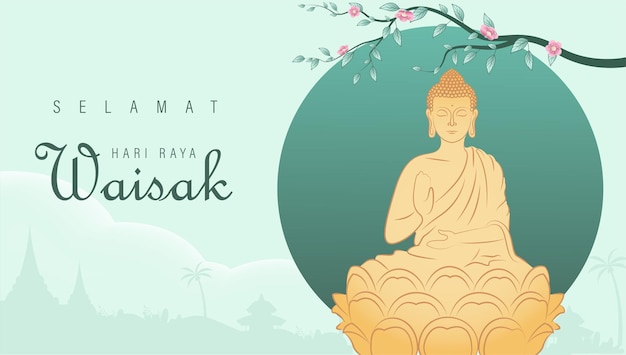 Happy vesak day creative concept with buddha purnima statue buddhas birthday template banner