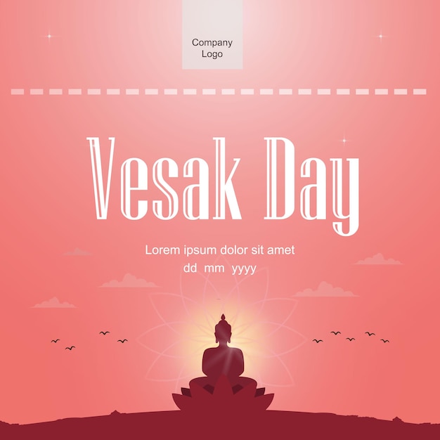 Happy Vesak Day Elegant Design with illustration of a Buddha statue on a lotus flower