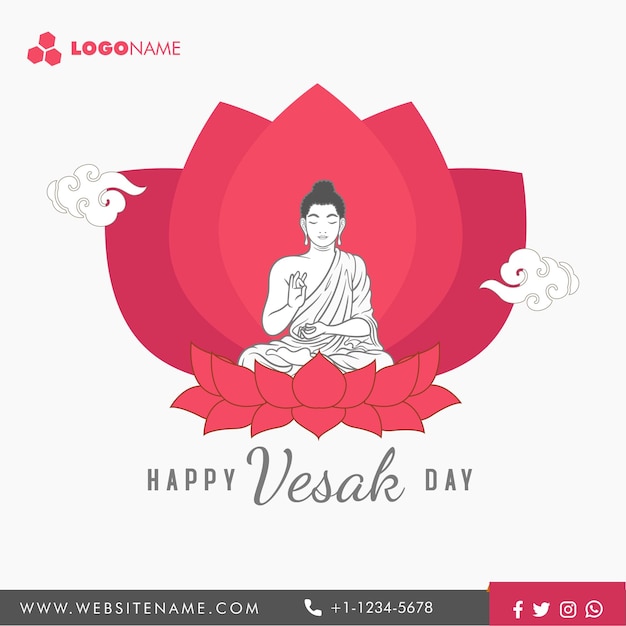 Happy vesak day greeting card or buddha day vector illustration vesak day social media template