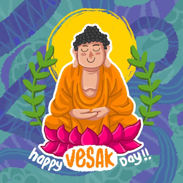 Vector happy vesak day illustratie krijt stijl