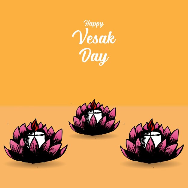 Felice giorno di vesak tre fiori premium vettore