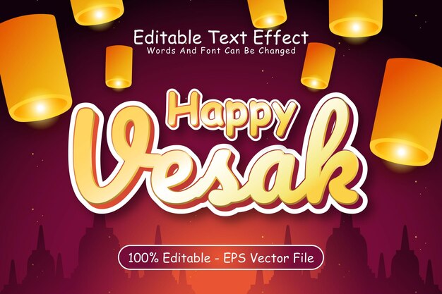 Vettore happy vesak effetto testo modificabile 3 dimensioni in rilievo stile cartone animato