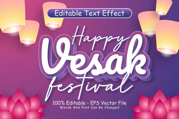 Happy Vesak Festival 편집 가능한 텍스트 효과 3차원 엠보싱 모던 스타일